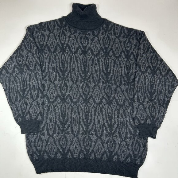 VTG Russ Studio Women Sweater Turtleneck Black Gray Paisley Wool Blend Sz M - Picture 3 of 5